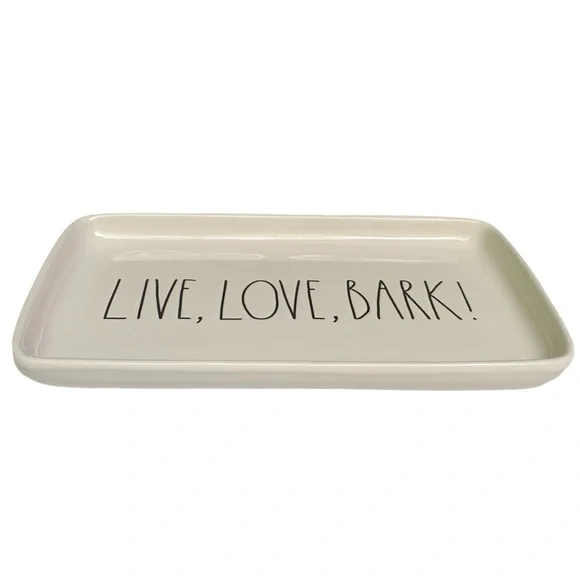 Rae Dunn LIVE LOVE BARK Dish Tray Trinket Holder White Dimples NWT 2017 OG - Picture 4 of 15